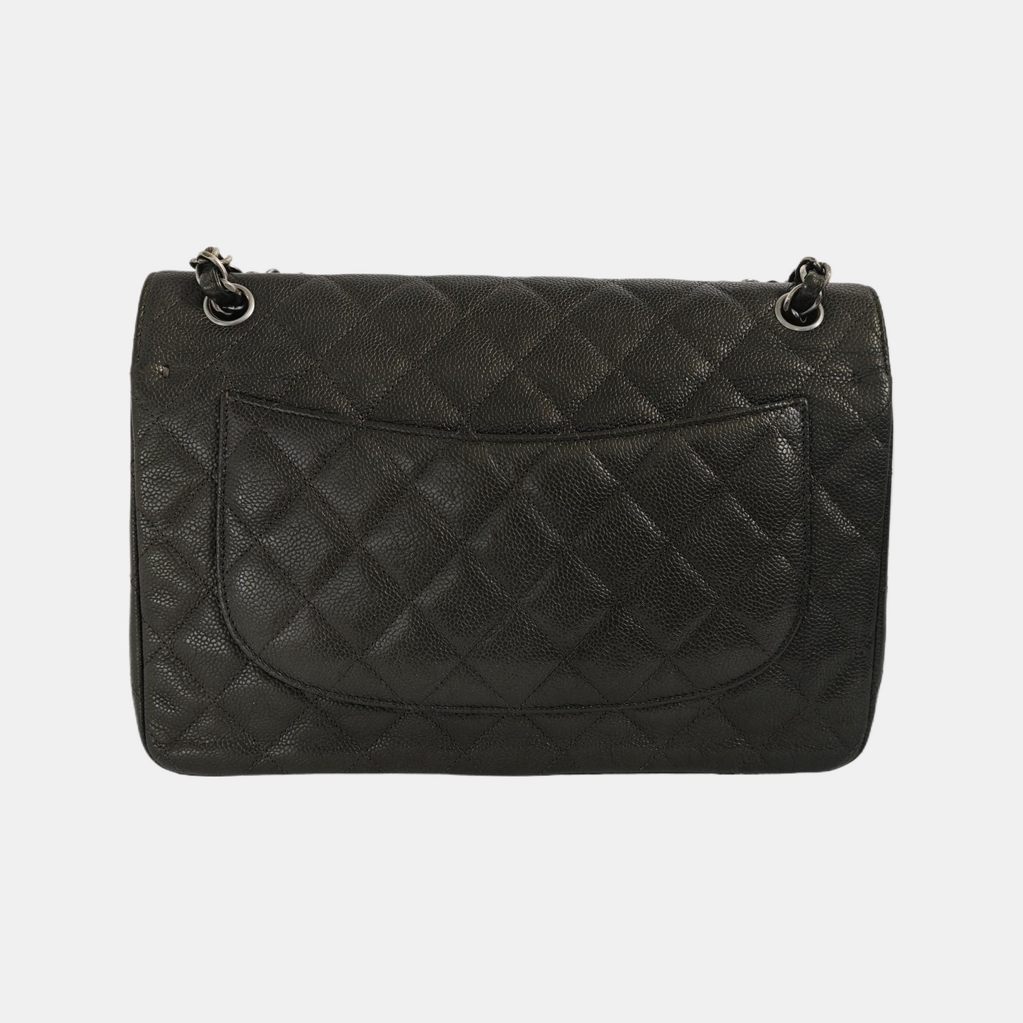 Chanel Classic Flap Jumbo Dark Green Caviar Leather Double Flap Silver Hardware
