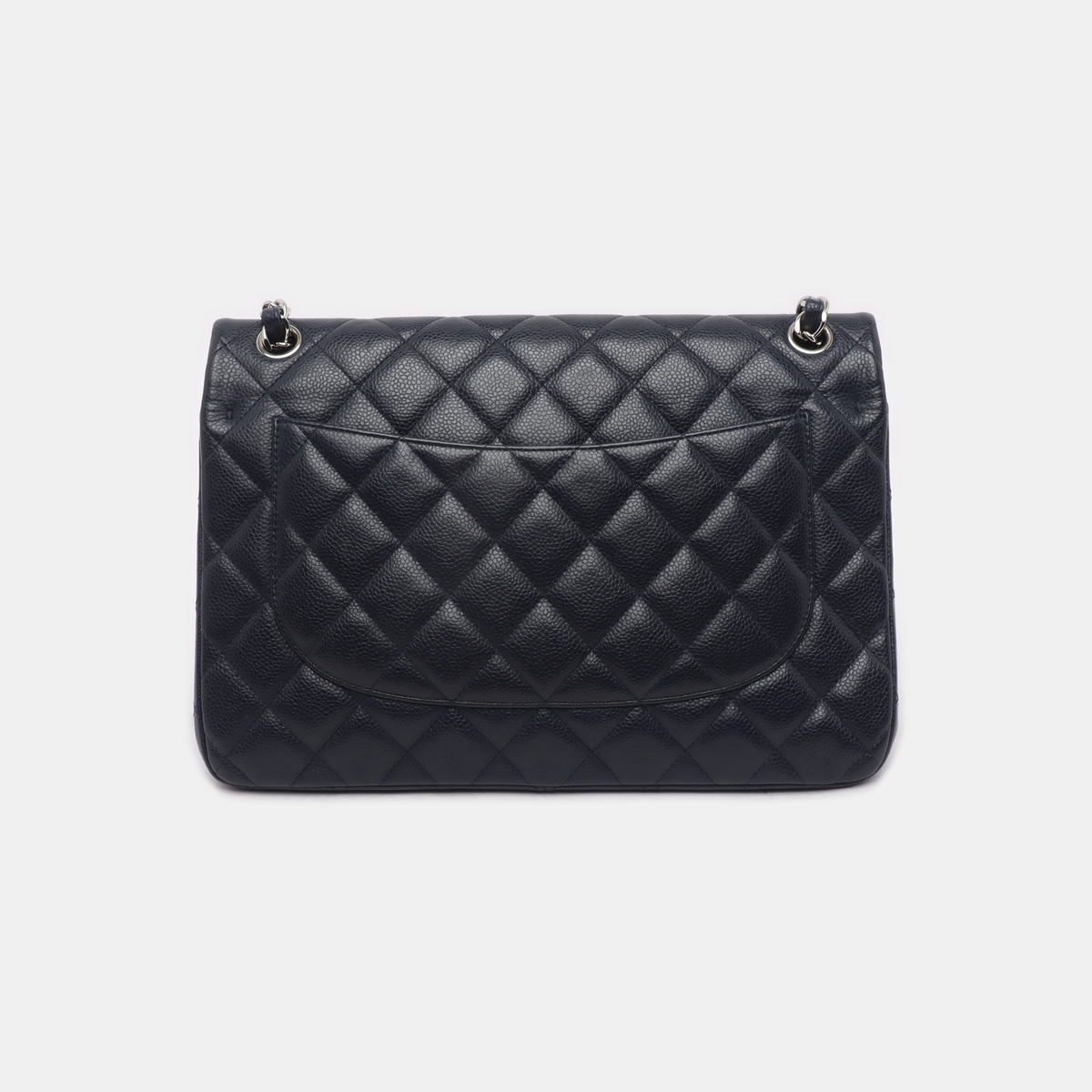 Chanel Classic Flap Jumbo Midnight Navy Caviar Leather Double Flap Silver Hardware