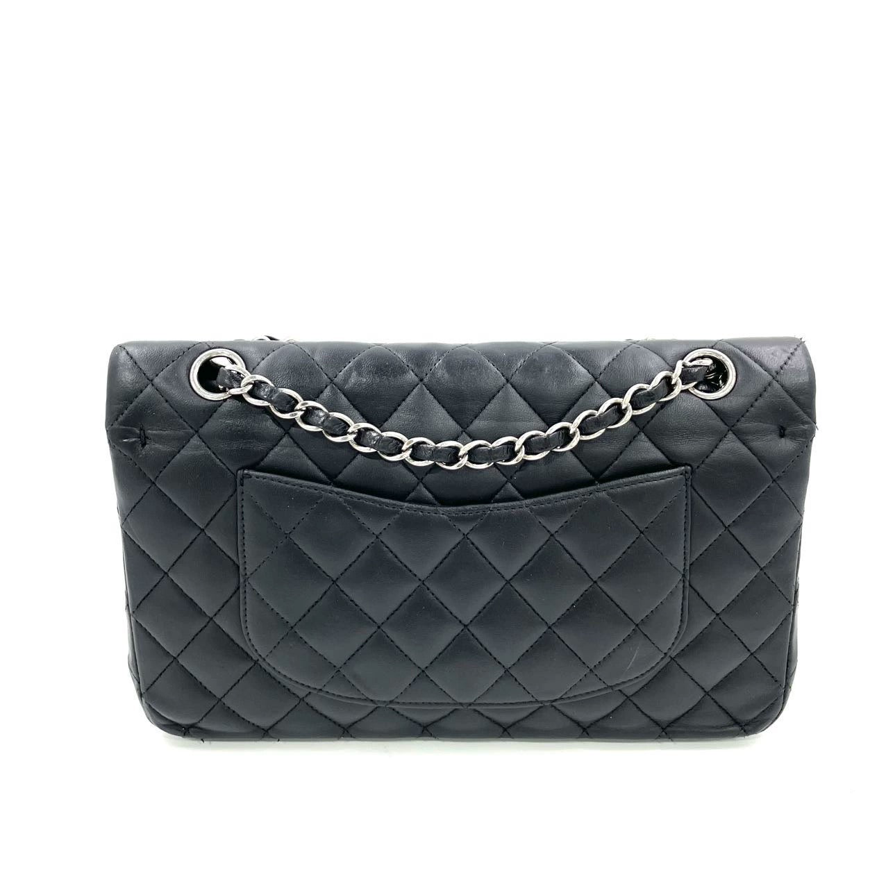 Chanel Timeless Classic Flap Medium Black Lambskin Leather Silver Hardware, 2009-2010