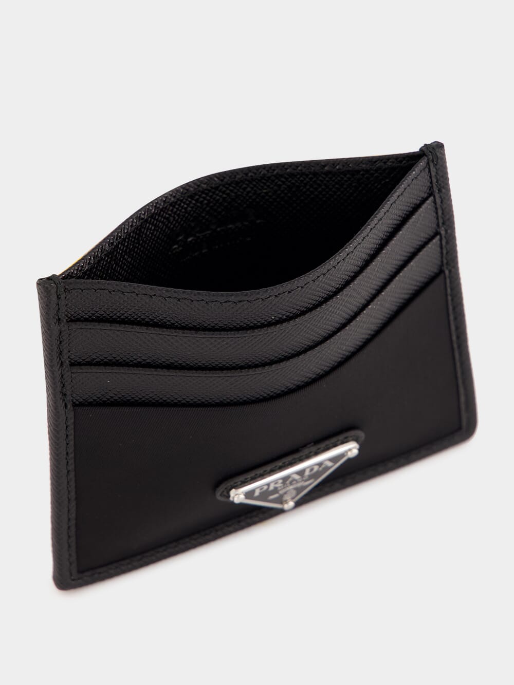 Black Re-Nylon and Saffiano Leather Card Holder