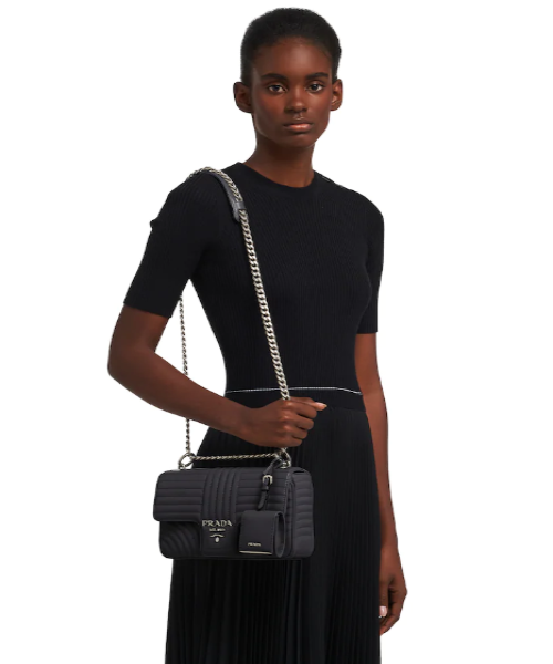 Prada Diagramme Medium Leather Bag Black