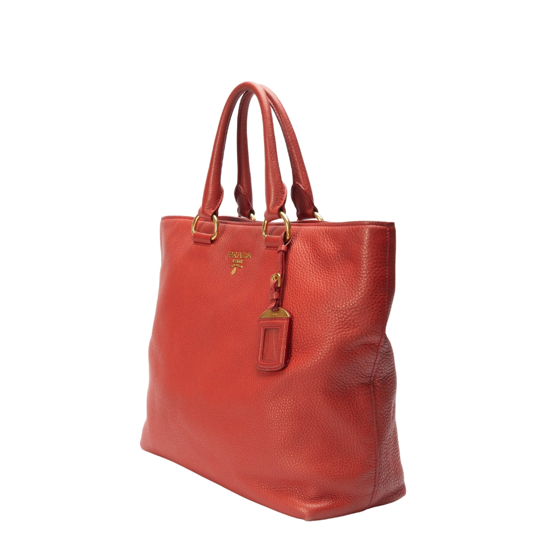 Prada Red Vitello Daino Rosso Tote