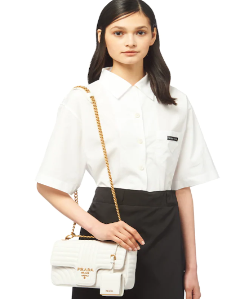Prada Diagramme Medium Leather Bag White