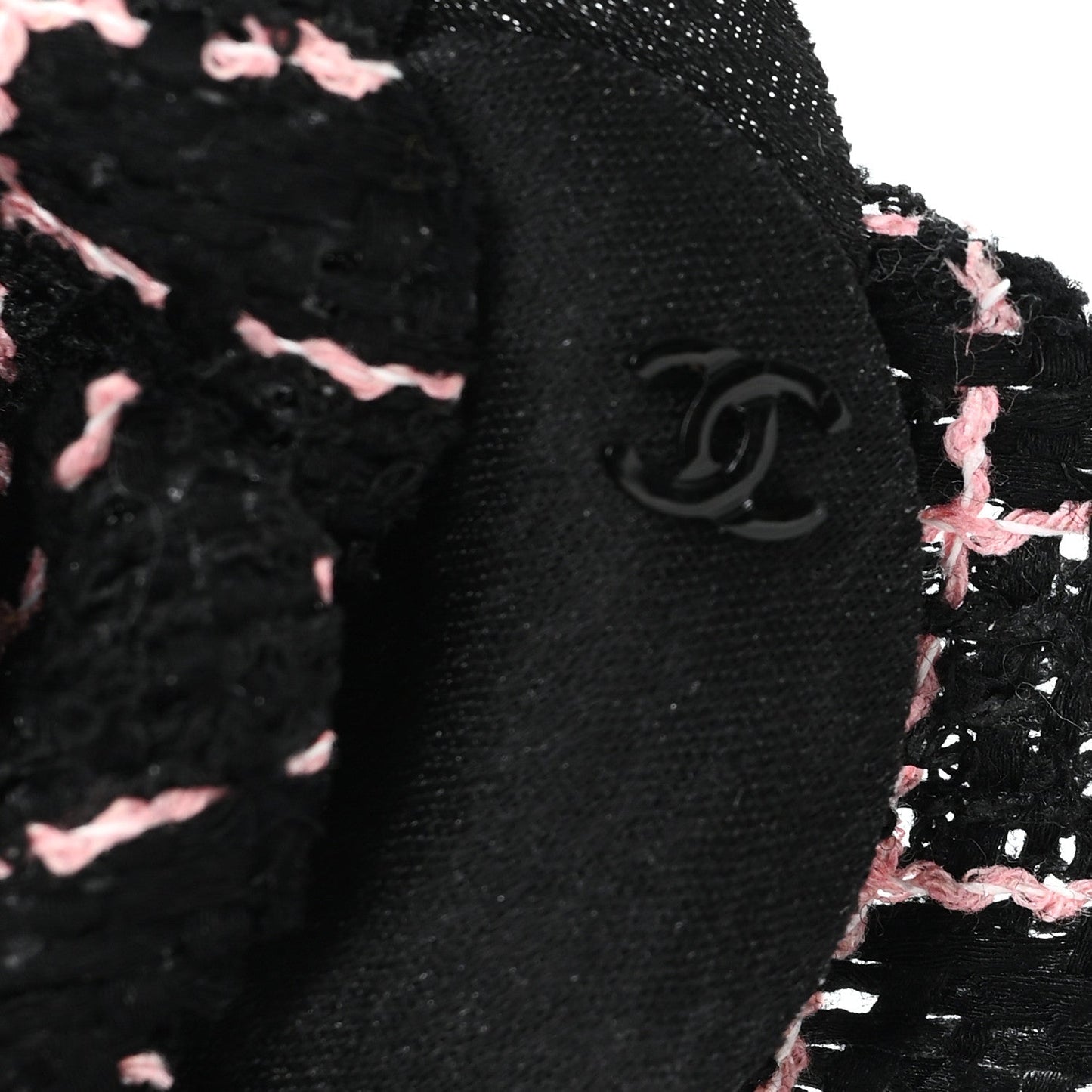 Tweed Camellia Pin Brooch Black Pink