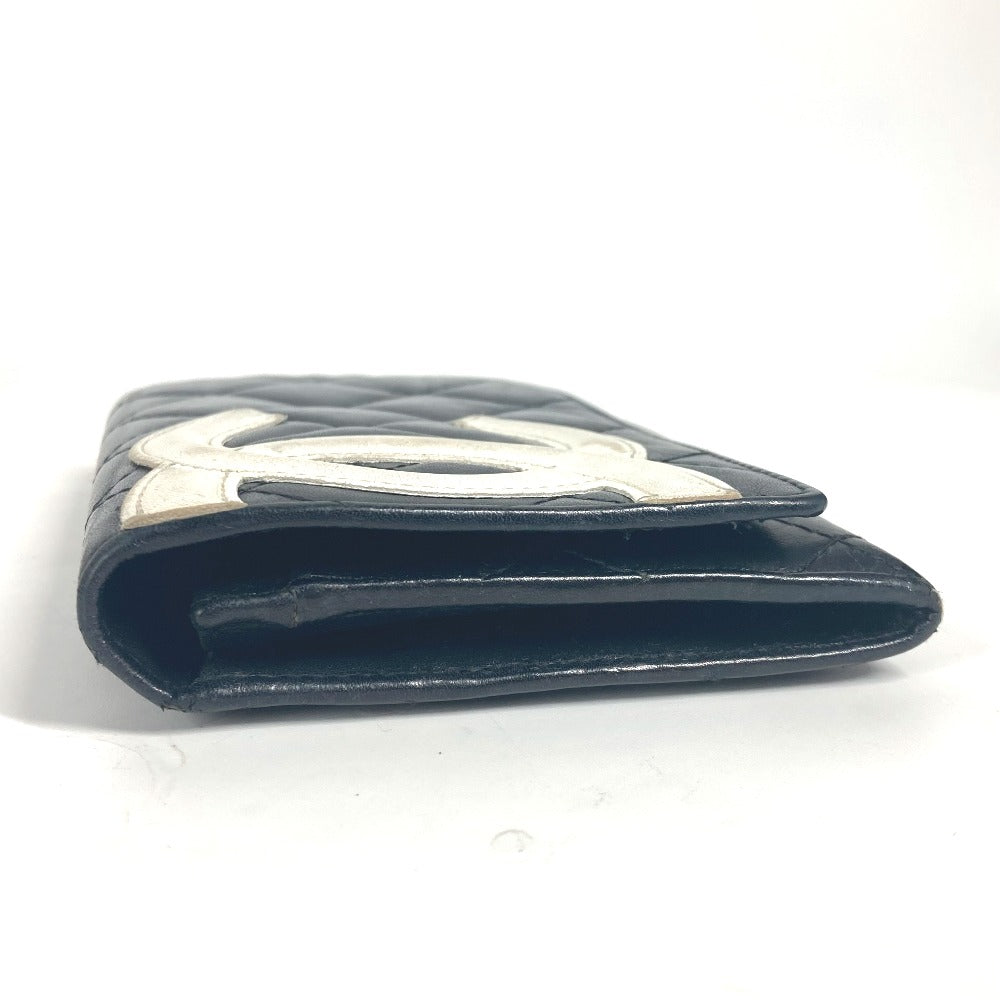 CHANEL Folded wallet leather black Cambon line CC COCO Mark Women