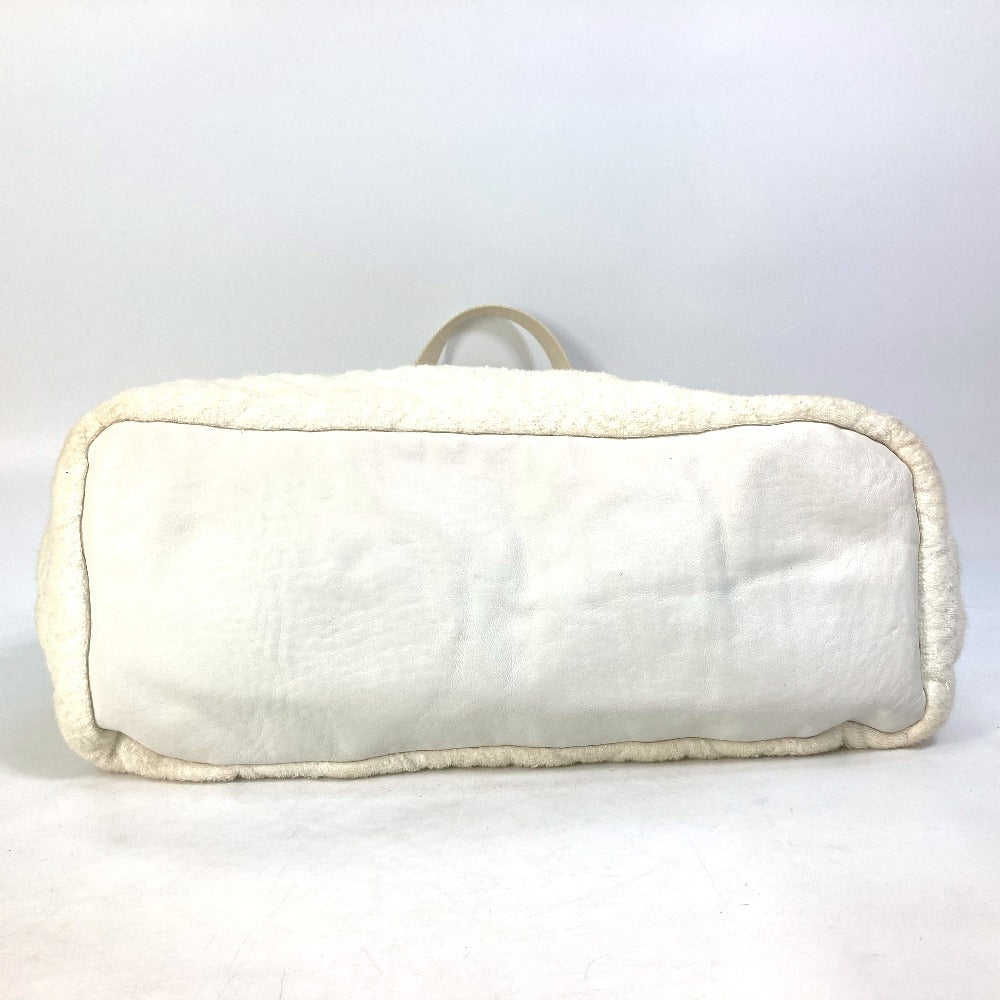CHANEL Tote Bag Cotton leather white beach bag pile CC COCO Mark Women Used