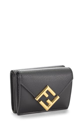 Fendi, Black Leather 'FF' Compact Wallet, Black
