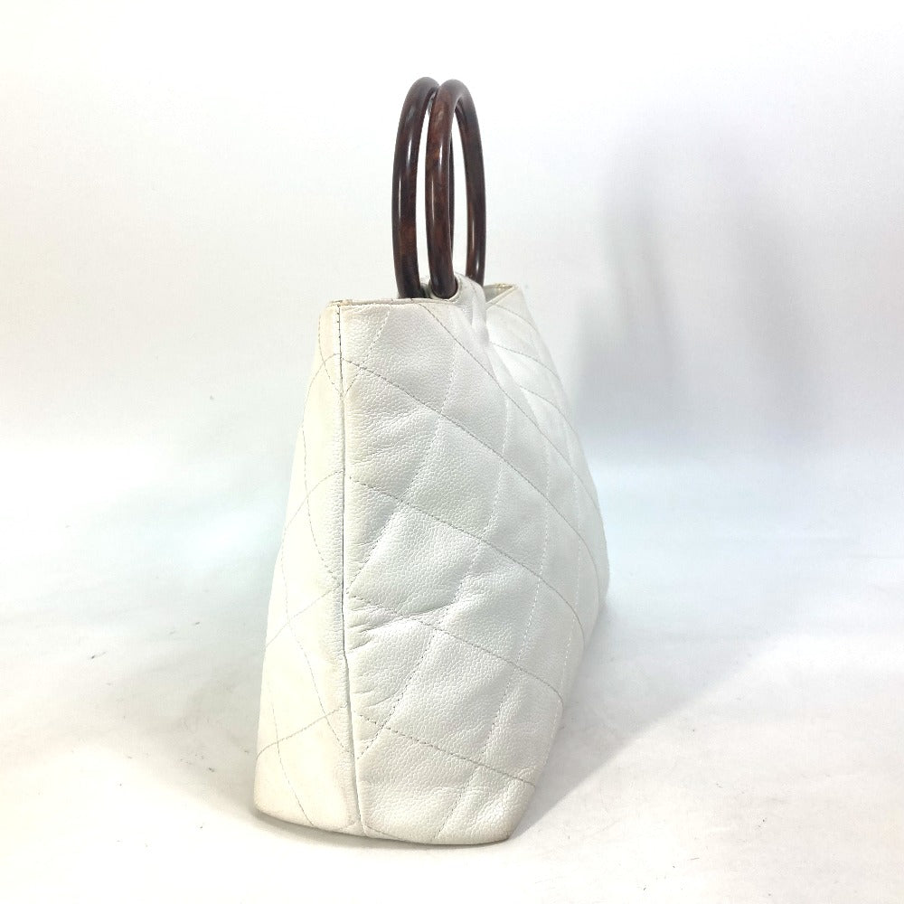 CHANEL Handbag Caviar skin white Matrasse quilting CC COCO Mark Women Used
