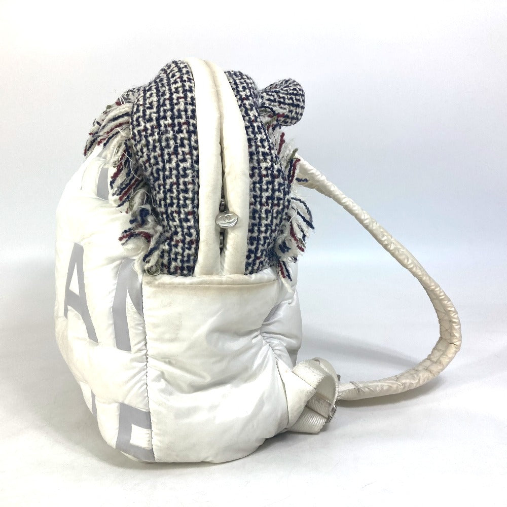 CHANEL Backpack A91933 Nylon, Tweed white fringed bag Doudone Women Used