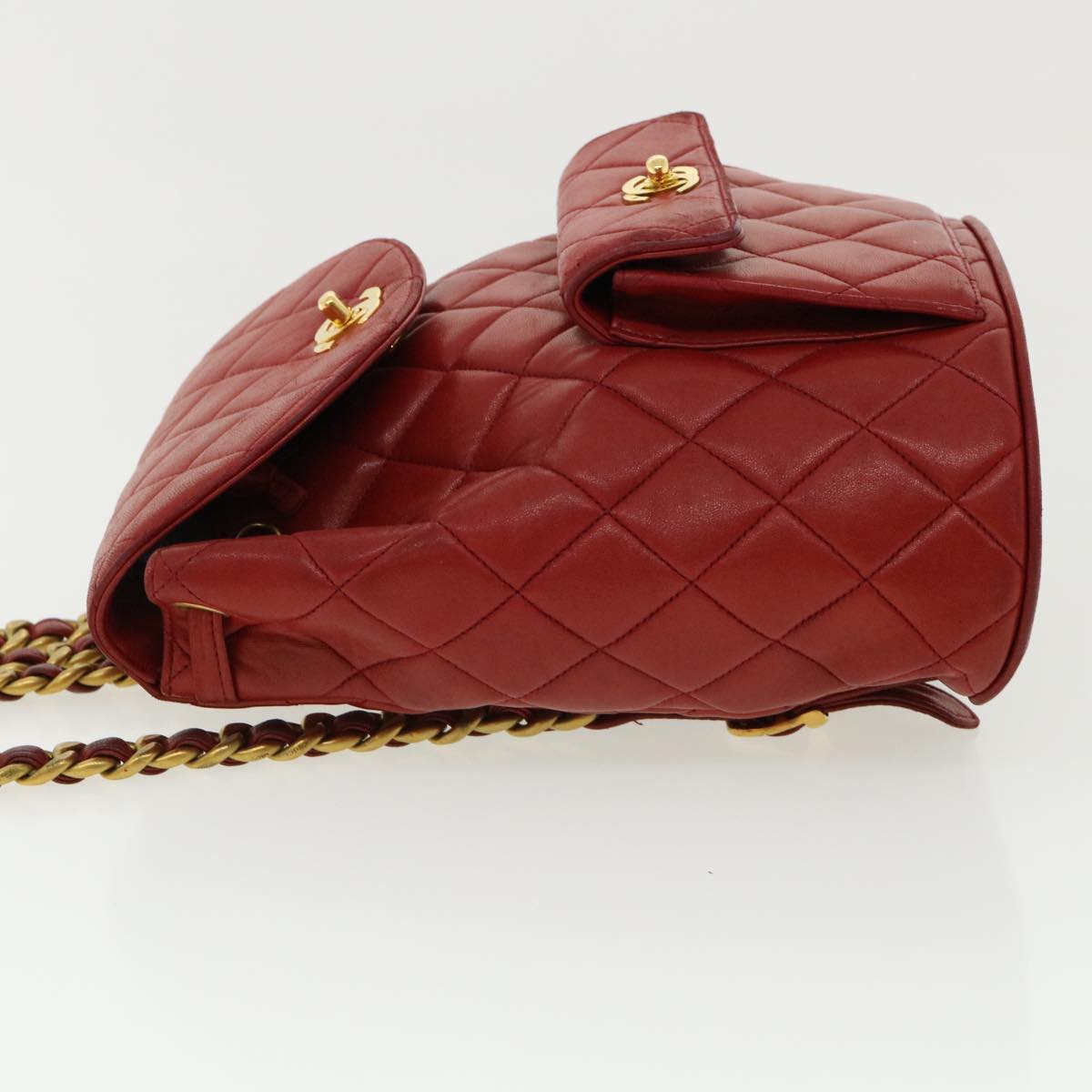 CHANEL Matelasse Chain Hand Bag Lamb Skin Red CC Auth 31892A