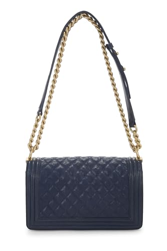 Chanel, Navy Quilted Caviar Boy Bag Medium, Blue