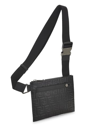 Fendi, Black Zucca Embossed Leather Messenger, Black