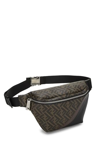 Fendi, Black Leather & Zucca Coated Canvas Belt Bag, Brown