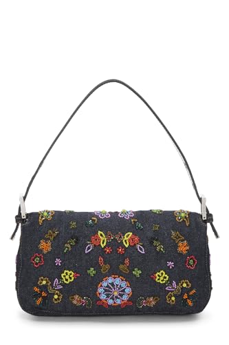 Fendi, Navy Denim Embellished Baguette, Navy