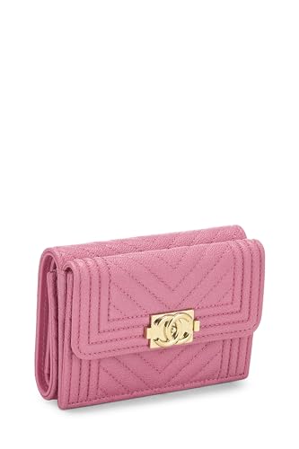 Chanel, Pink Chevron Caviar Boy Compact Wallet, Pink
