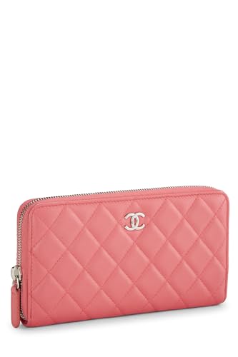 Chanel, Pink Quilted Lambskin Zip Wallet, Pink