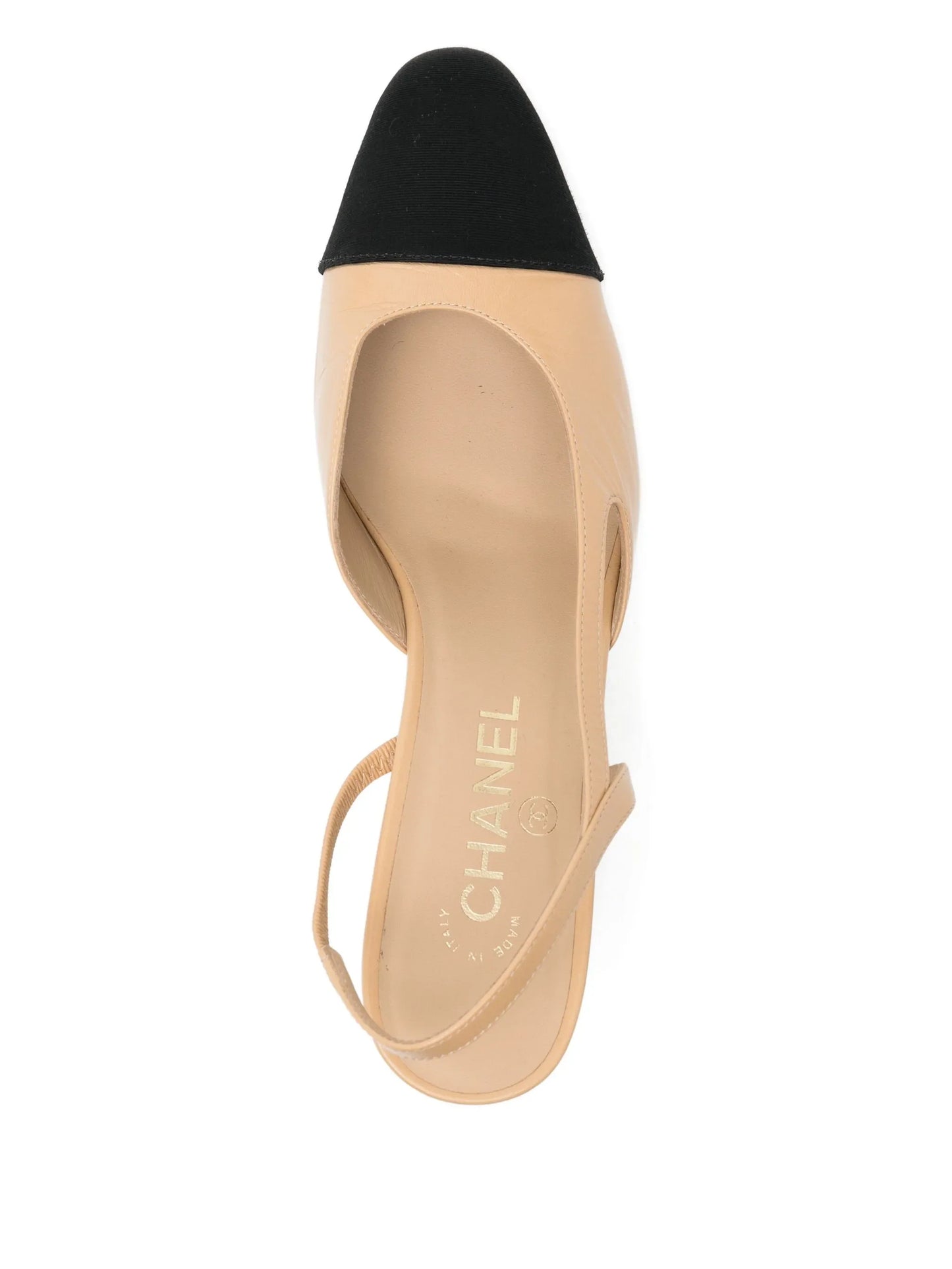 Beige & Black Slingback Heels