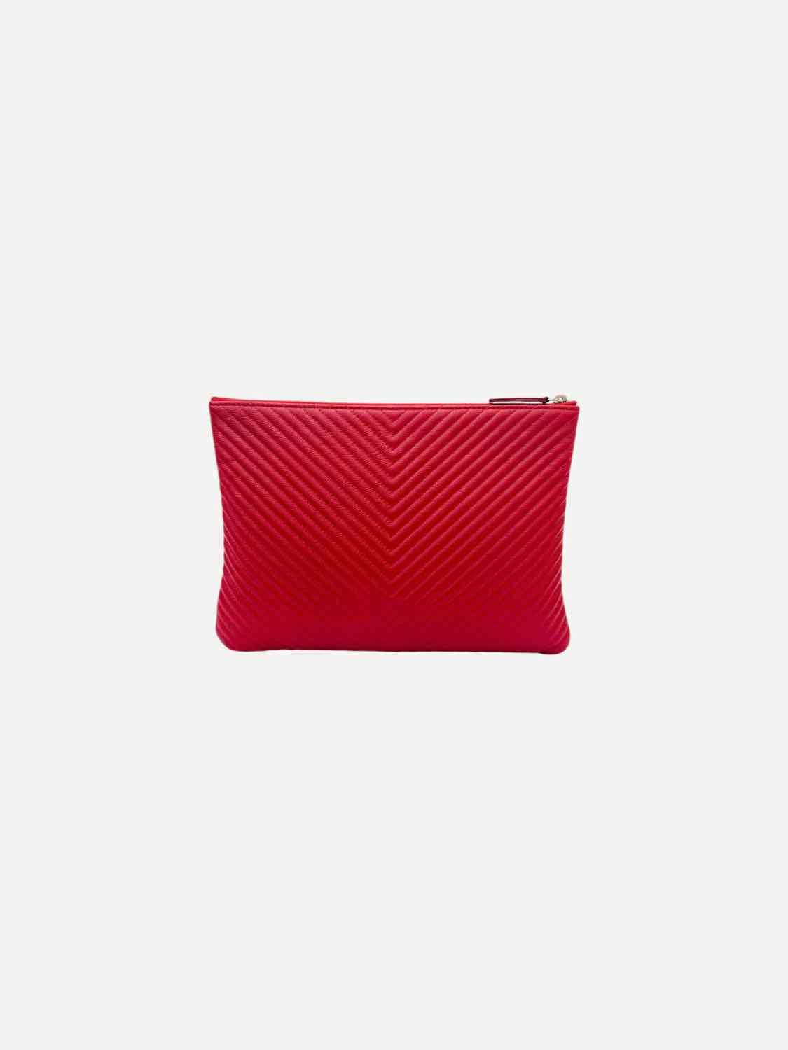 CHANEL O Case Red Chevron Clutch