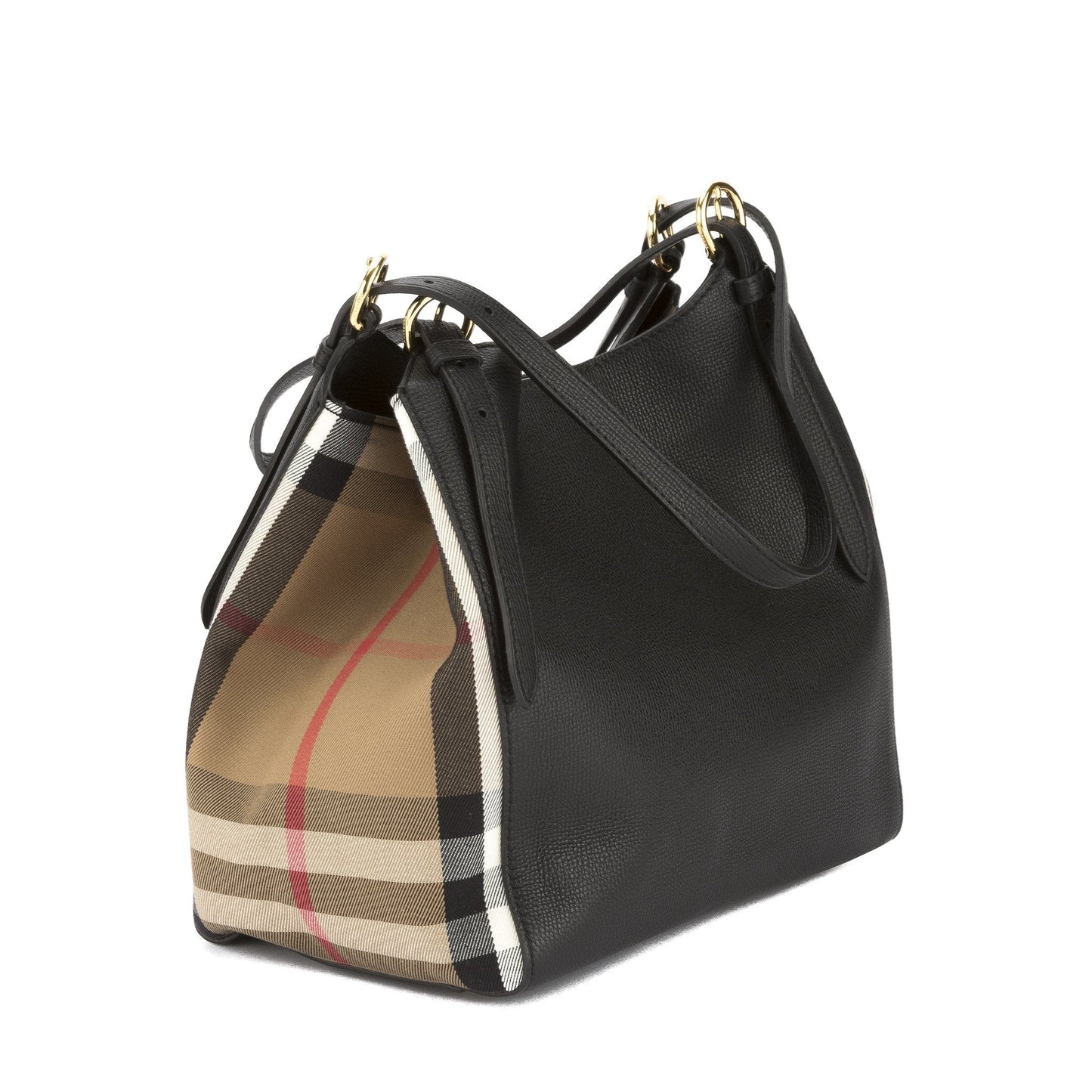 Burbe**y Black Leather and House Check Small Canter Tote Bag (New with Tags)