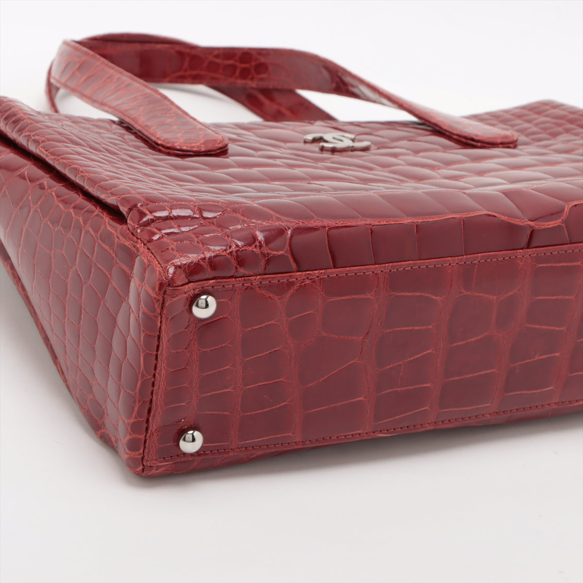 Chanel Coco Crocodile Tote Bag Red Silver G 9th