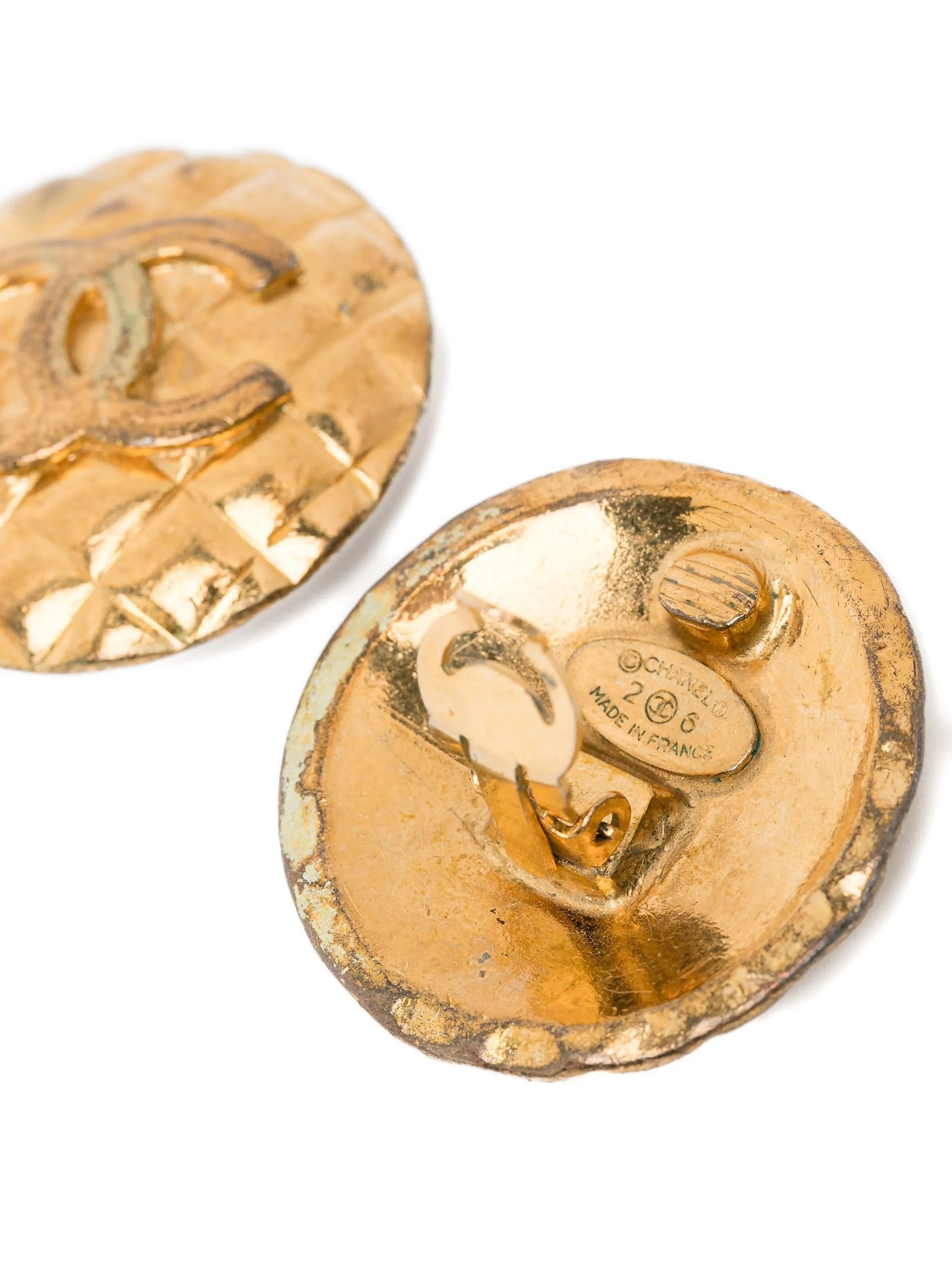 CC Quilted Gold Clip-On Earrings