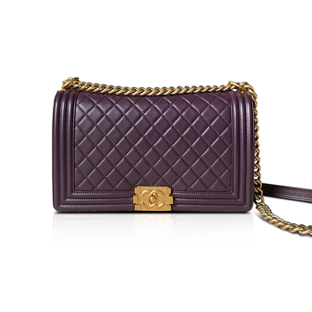large Boy Raisin Purple Lambskin Leather GHW