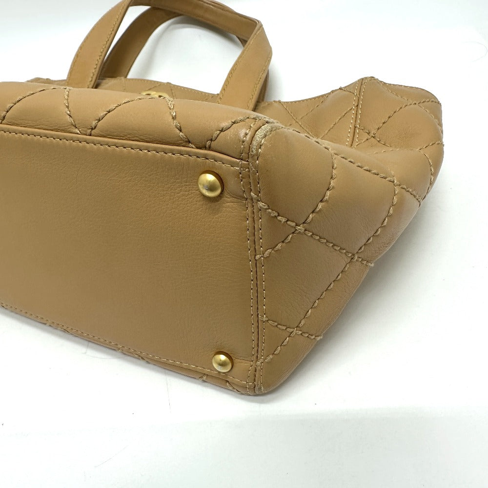 CHANEL Tote Bag Calfskin beige Wild stitch Women Used
