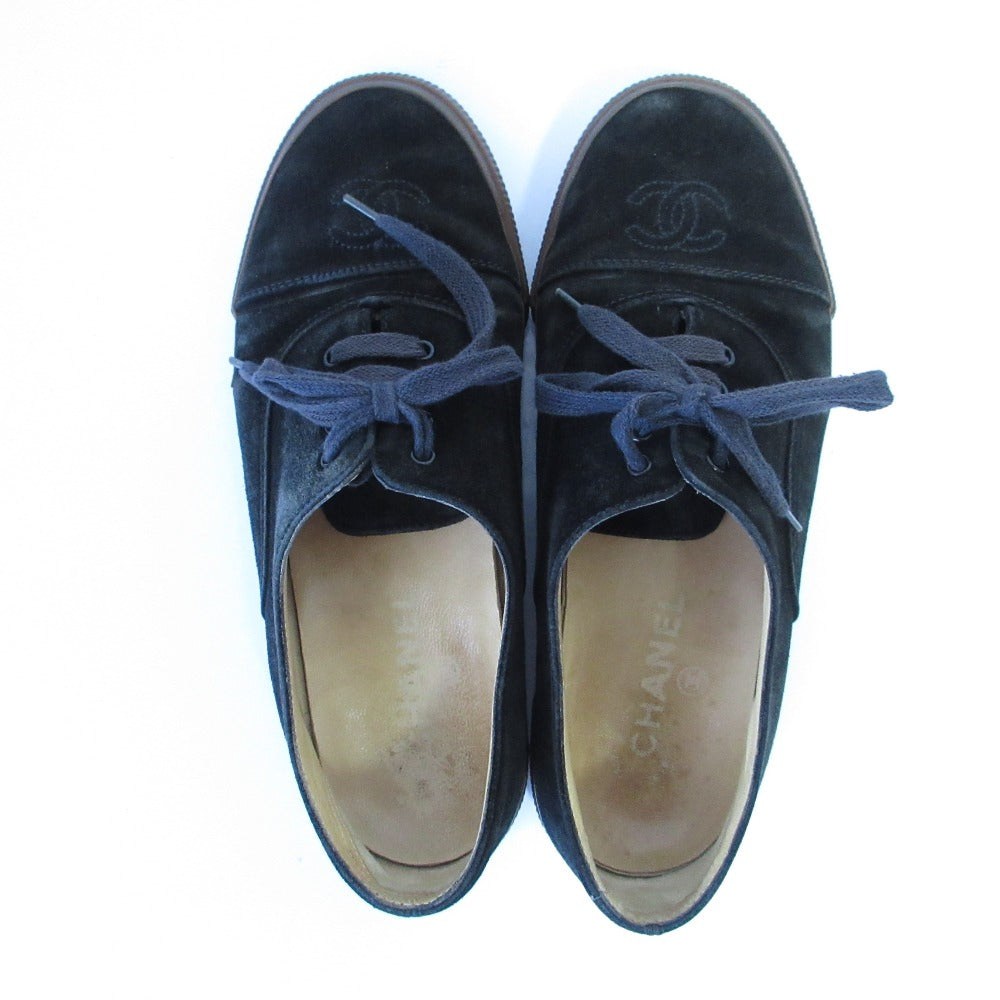 Chanel Coco Mark Suede Lace-up Flat Shoes