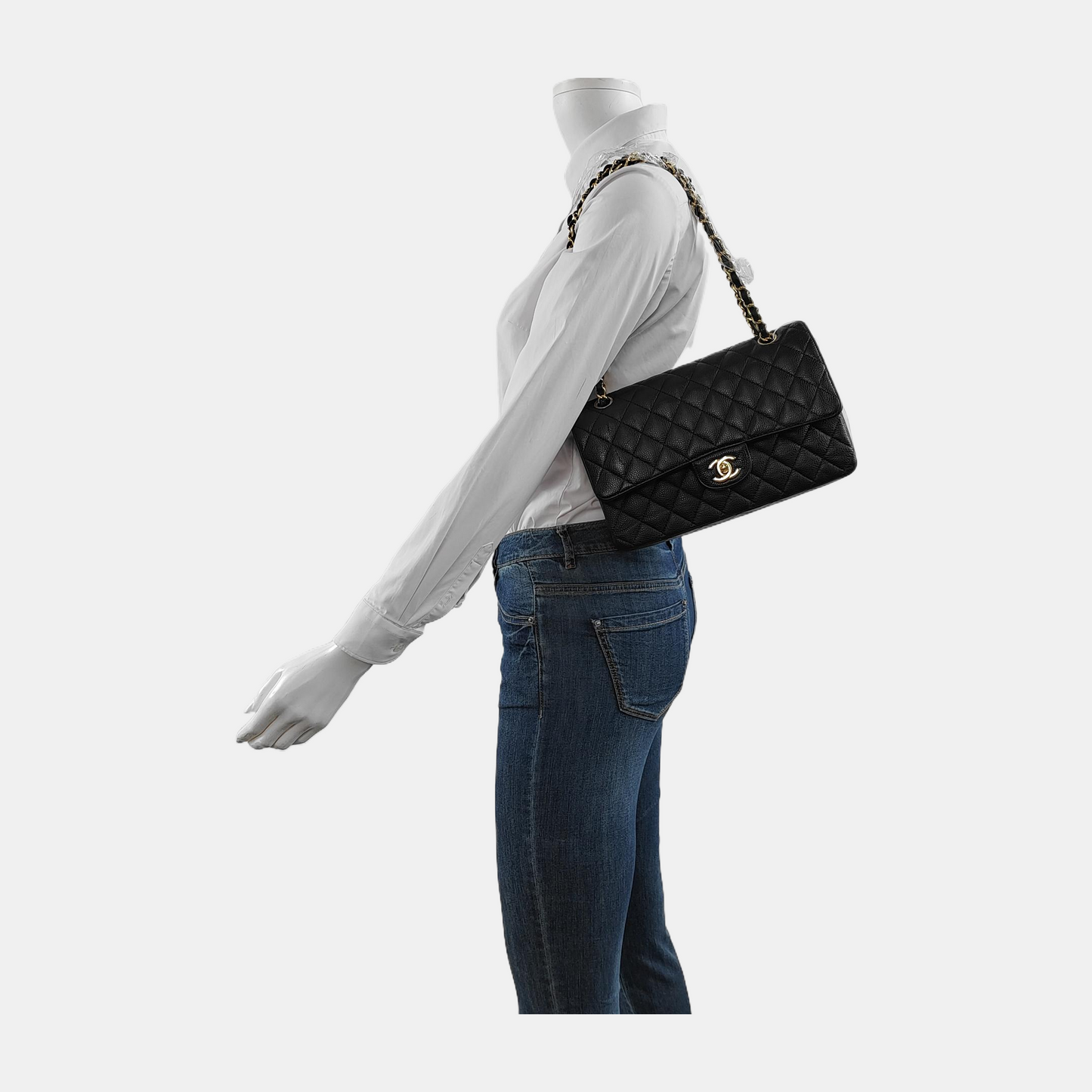 Chanel Classic Flap Medium Black Caviar Leather Gold-tone Hardware