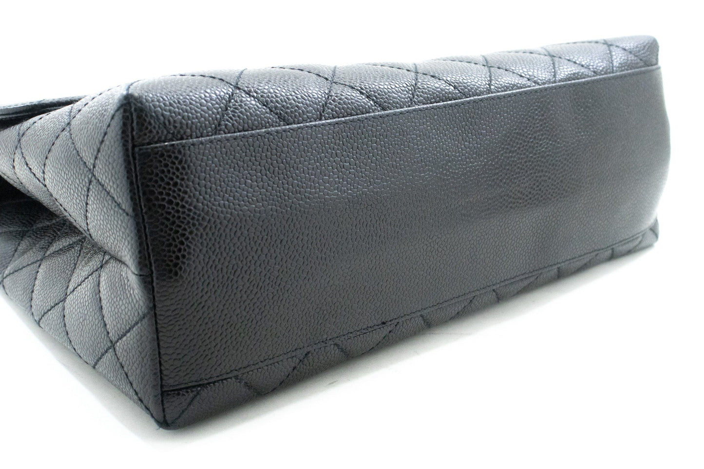 CHANEL Caviar Handbag Top Handle Bag Kelly Black Flap Leather Gold