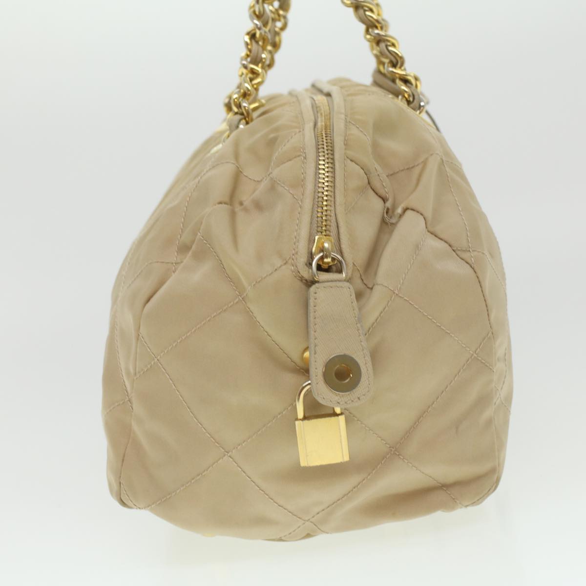 Prada Chain Hand Bag Nylon Beige 37564