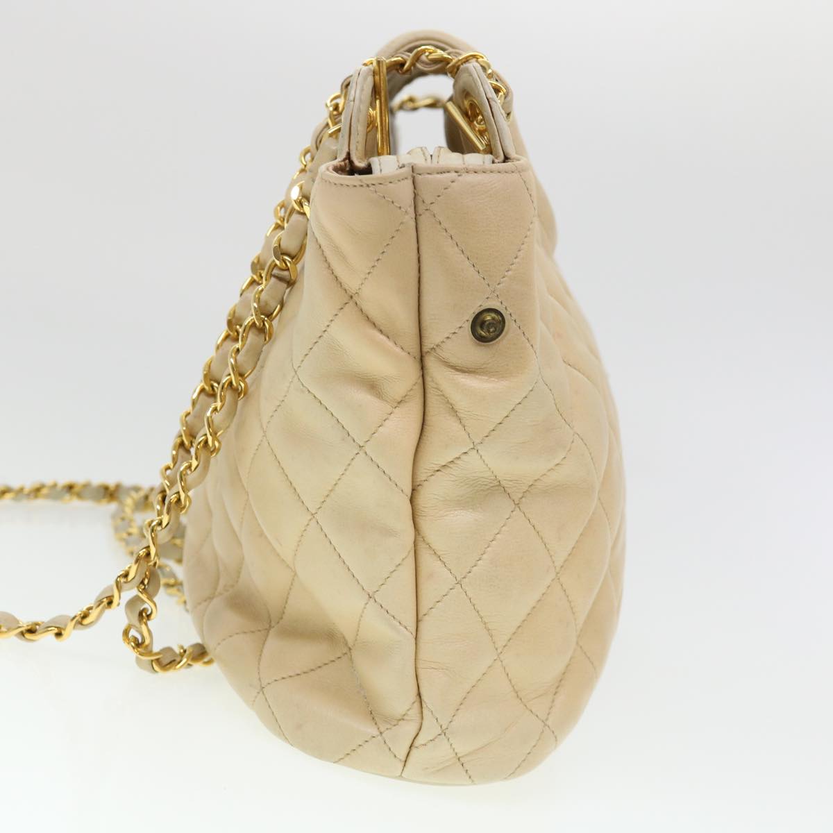 Chanel Chain Shoulder Bag Lamb Skin Beige CC Auth