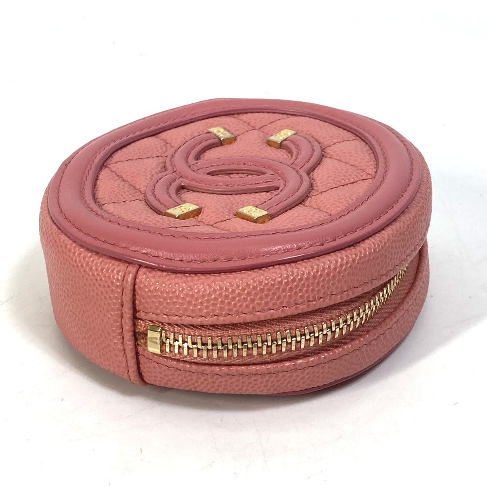 CHANEL Coin case Caviar skin pink Wallet Coin Pocket Round filigree Women Used