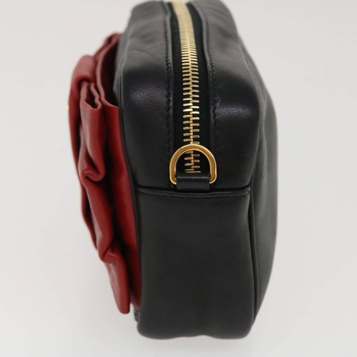 Prada Ribbon Shoulder Bag Leather Red Black 39645A