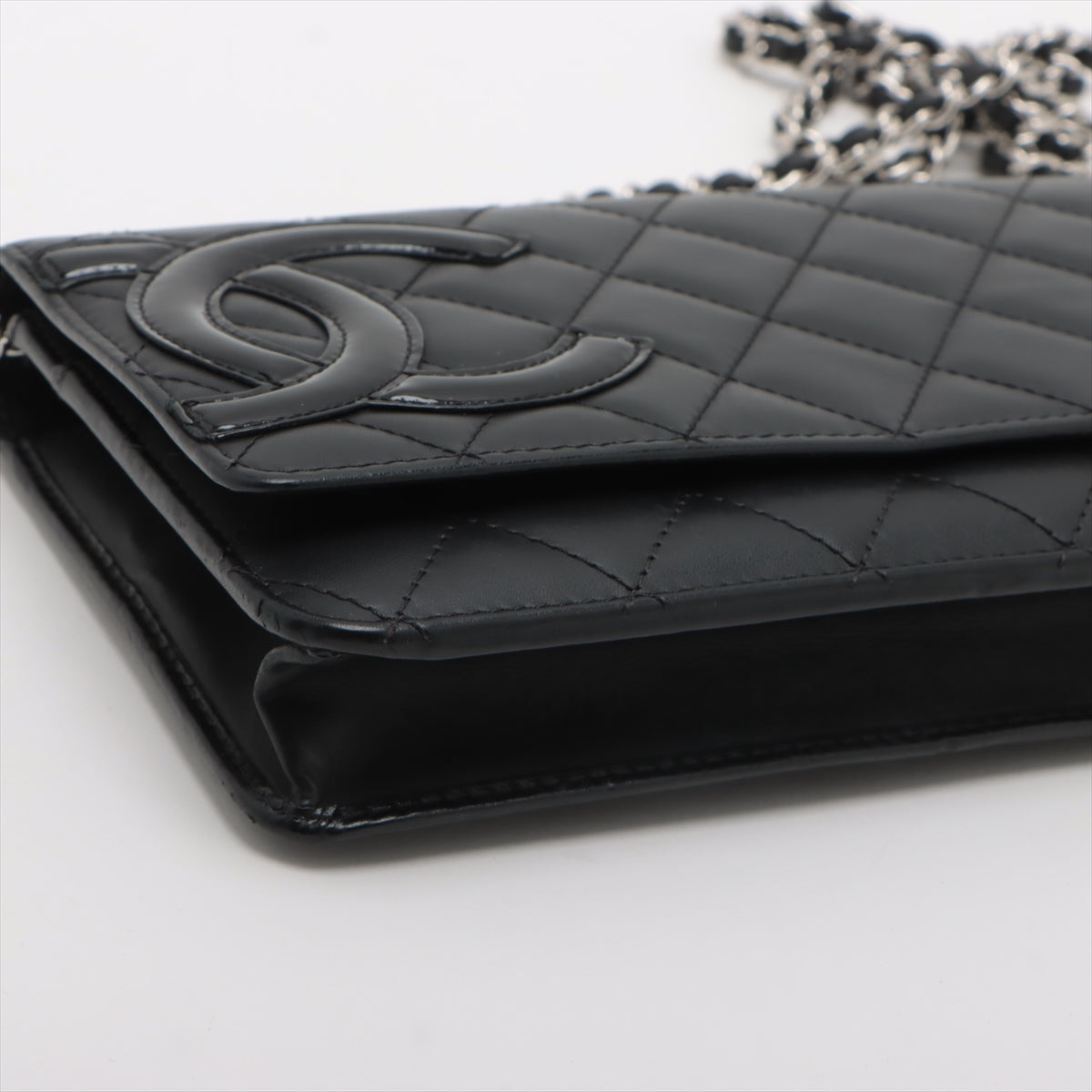 Chanel Combon Line Chain Wallet Black Silver Gold