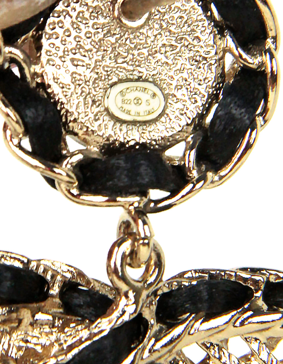 Chanel 2022 Gold/Black Leather Large hanging CC Earrings