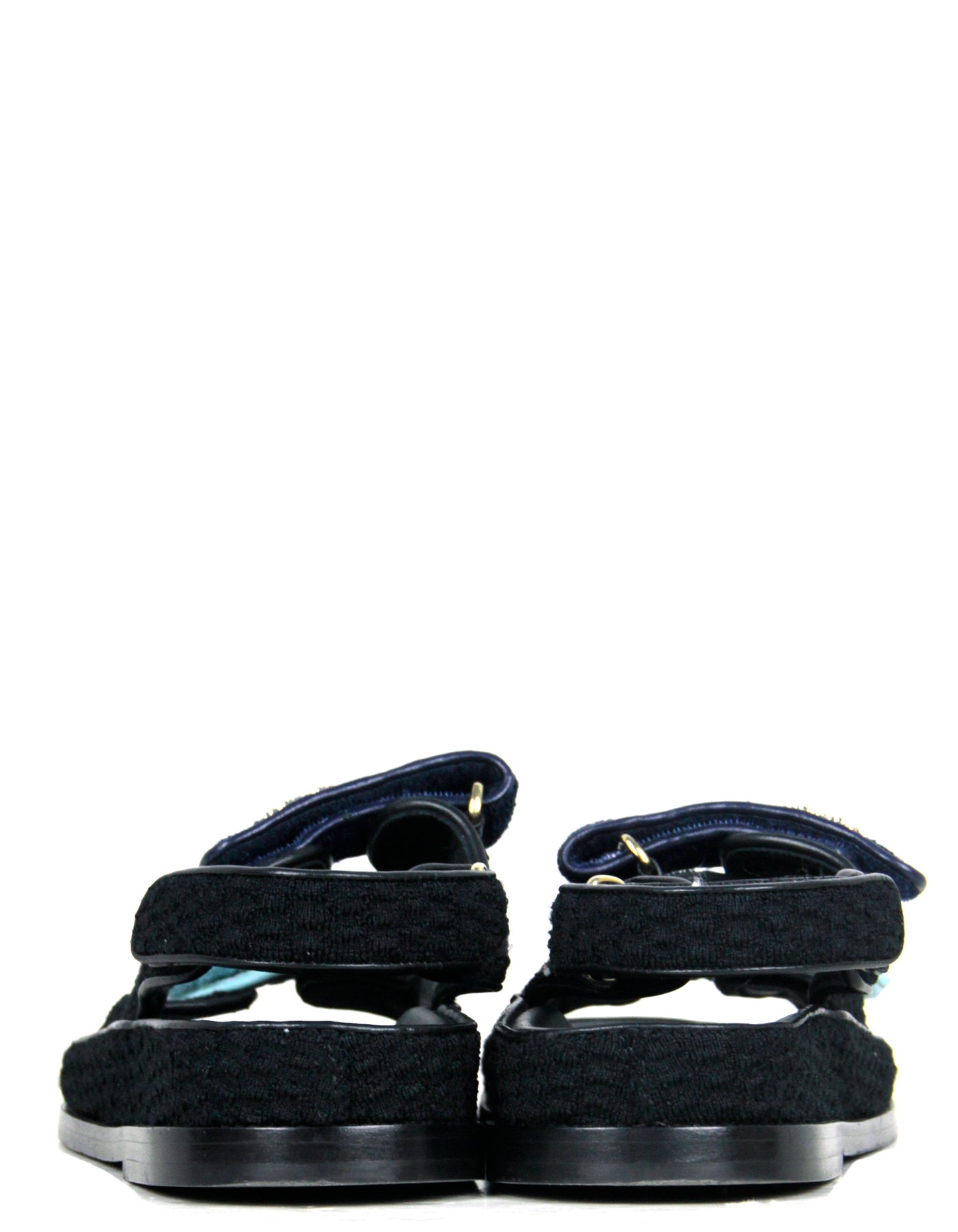 Chanel Light/Dark Blue Knit Fabric Velcro Dad Sandals sz 38
