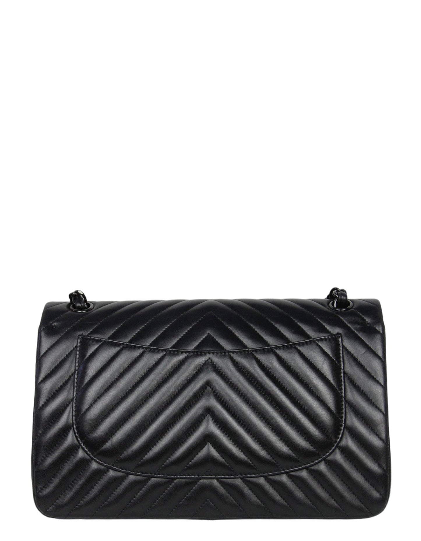Chanel SO Black Lambskin Chevron Double Flap Jumbo
