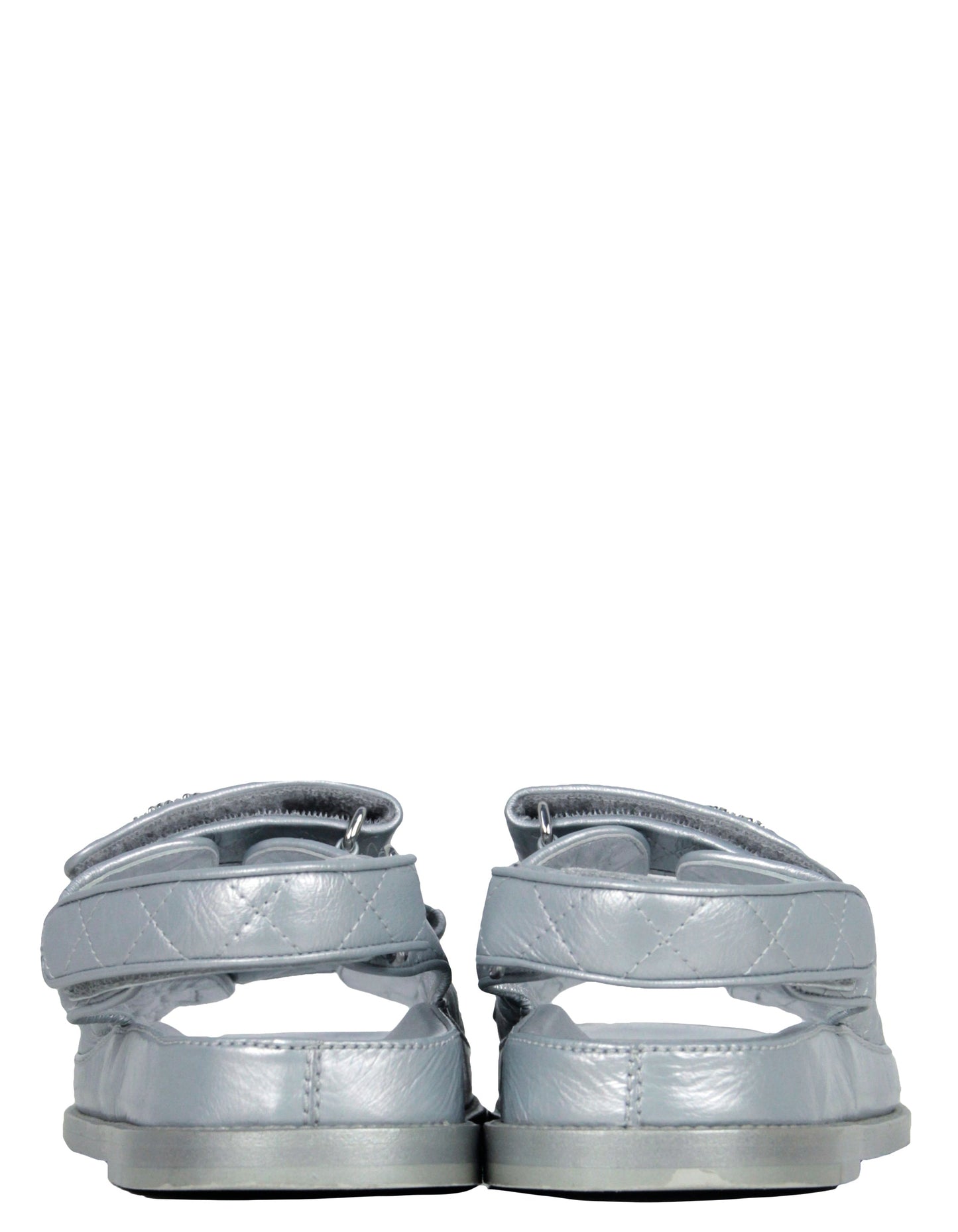 Chanel Silver Quilted Leather Velcro Dad Sandals sz 38
