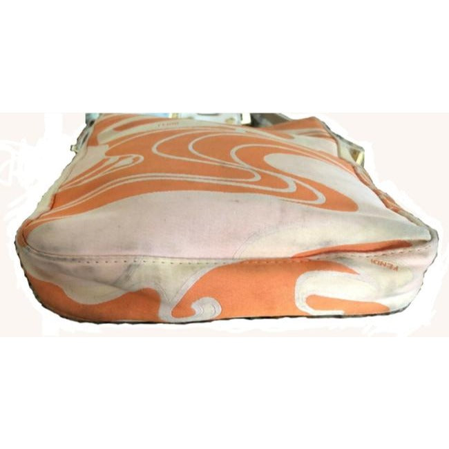 Vintage, Limited Edition, Fendi abstract orange & pink print silk & leather double flap top baguette