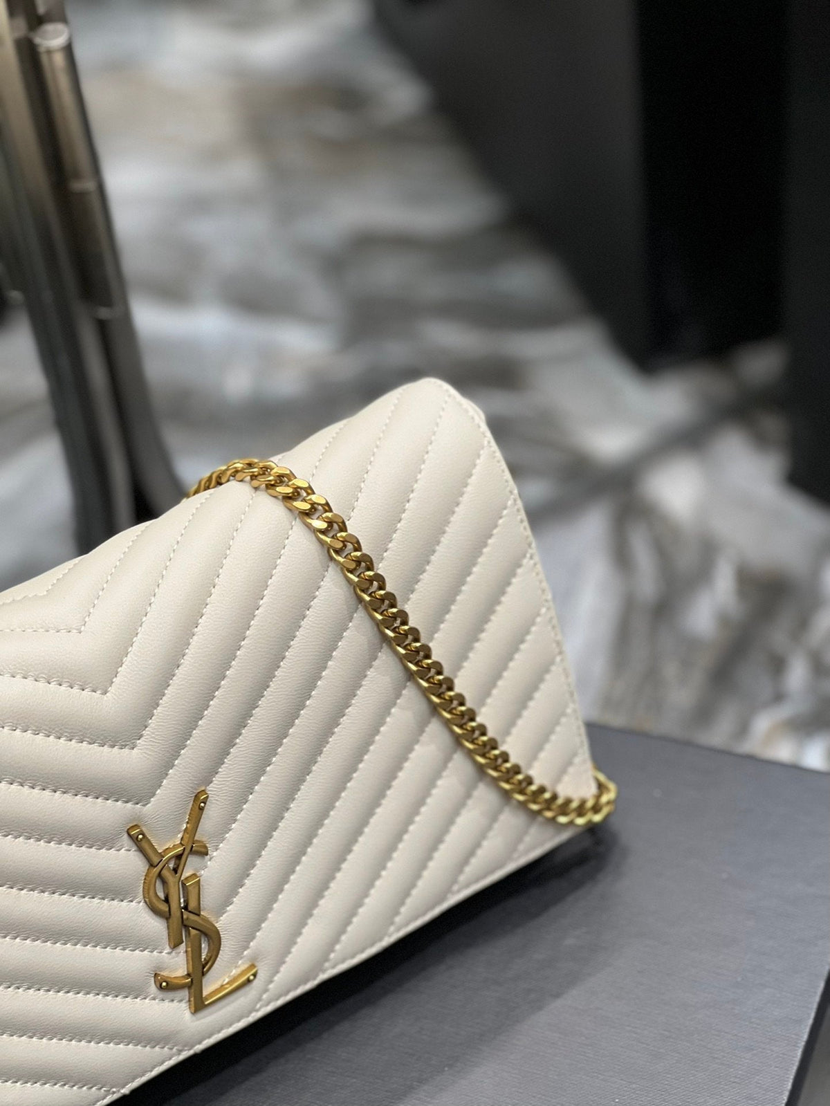 Yves Saint Laurent Kata 99 Chain Bag White With Gold Hardware 10.2in/26cm