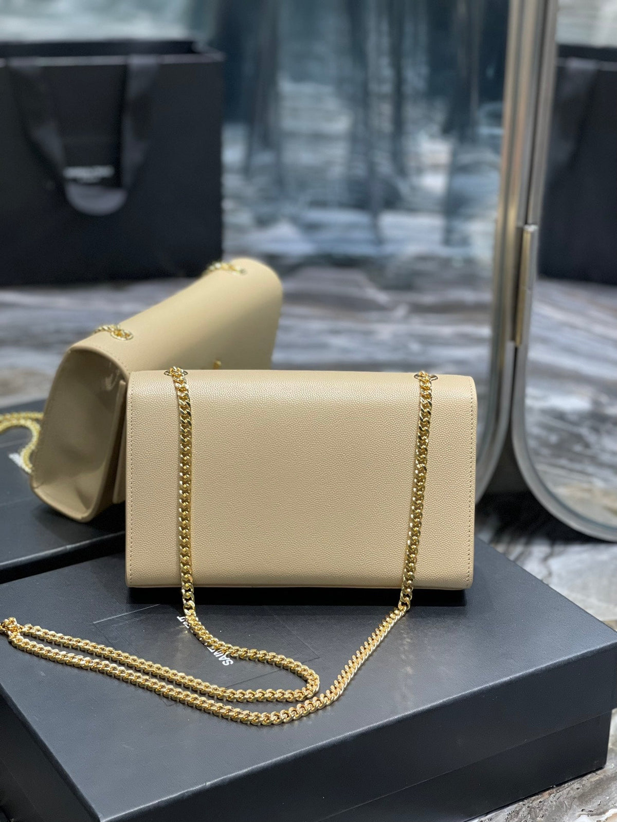 Yves Saint Laurent Kata Medium Chain Bag Beige With Tassel 9.4in/24cm