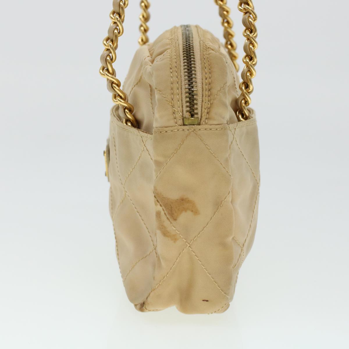 Prada Quilted Chain Shoulder Bag Nylon Beige 41312