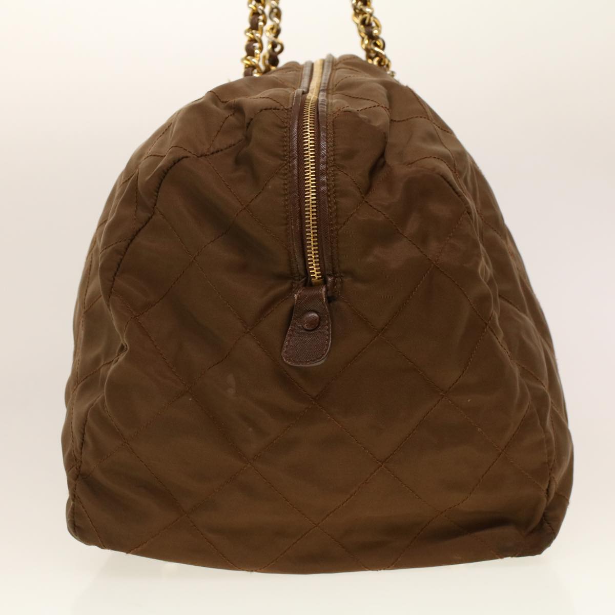 Prada Quilted Chain Boston Bag Nylon Brown 41328