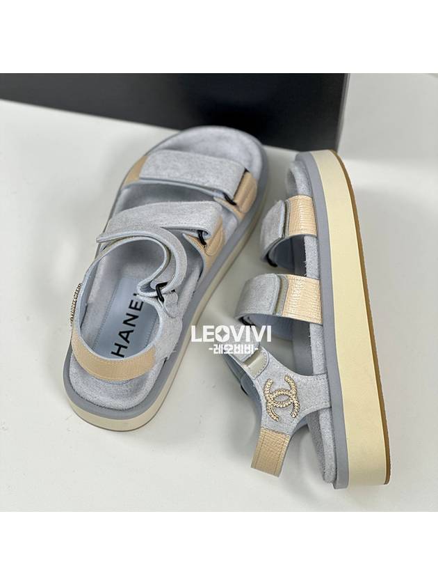 CC Logo Suede Velcro Sandals Blue Chanel
