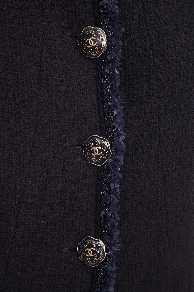 Chanel Black Tweed Button Up Jacket SZ 44