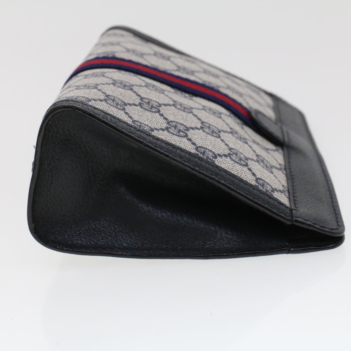 GUCCI GG Canvas Sherry Line Clutch Bag Gray Red Navy 64.014.2125.23 44752