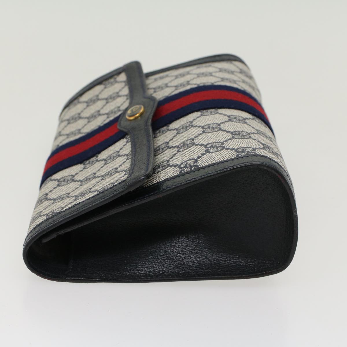GUCCI GG Canvas Sherry Line Clutch Bag Gray Red Navy 8901006 44806
