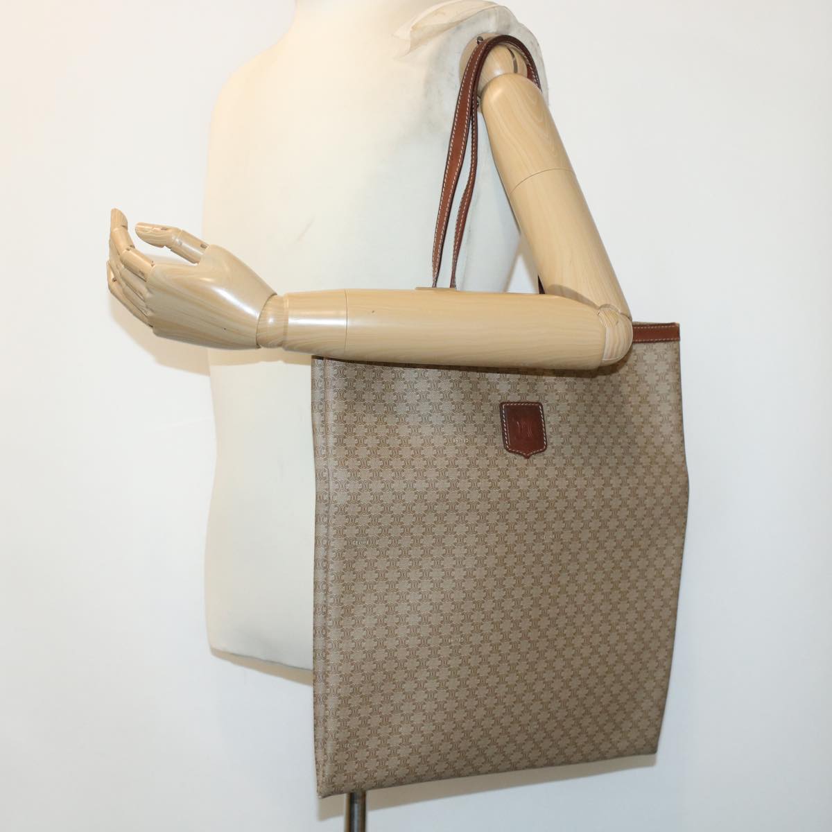 Celine Macadam Canvas Shoulder Bag PVC Leather Beige 45023