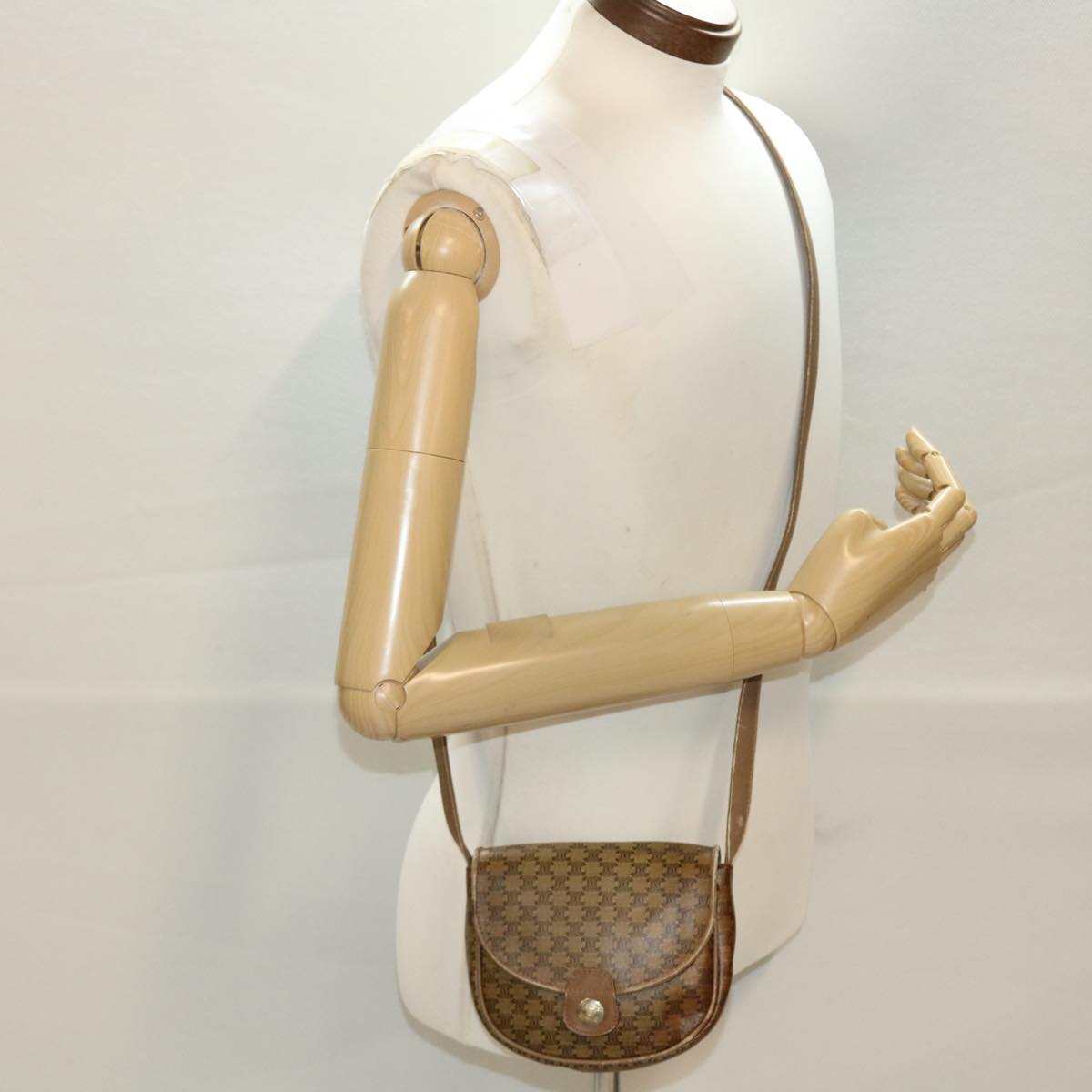 Celine Macadam Canvas Shoulder Bag PVC Leather Beige 45076